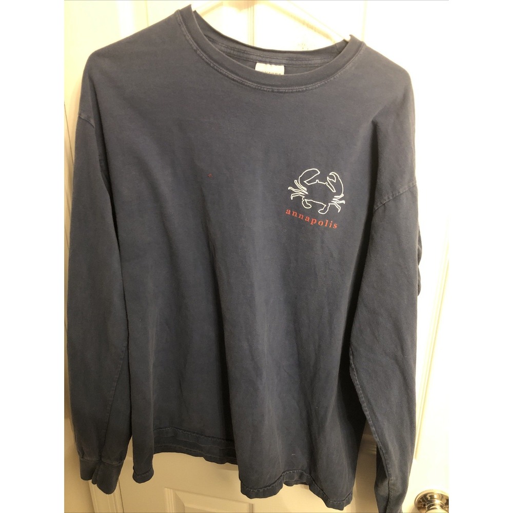 Annapolis 2015 Long Sleeve Blue Tee Crab Design With Maryland State Flag. Men Lg